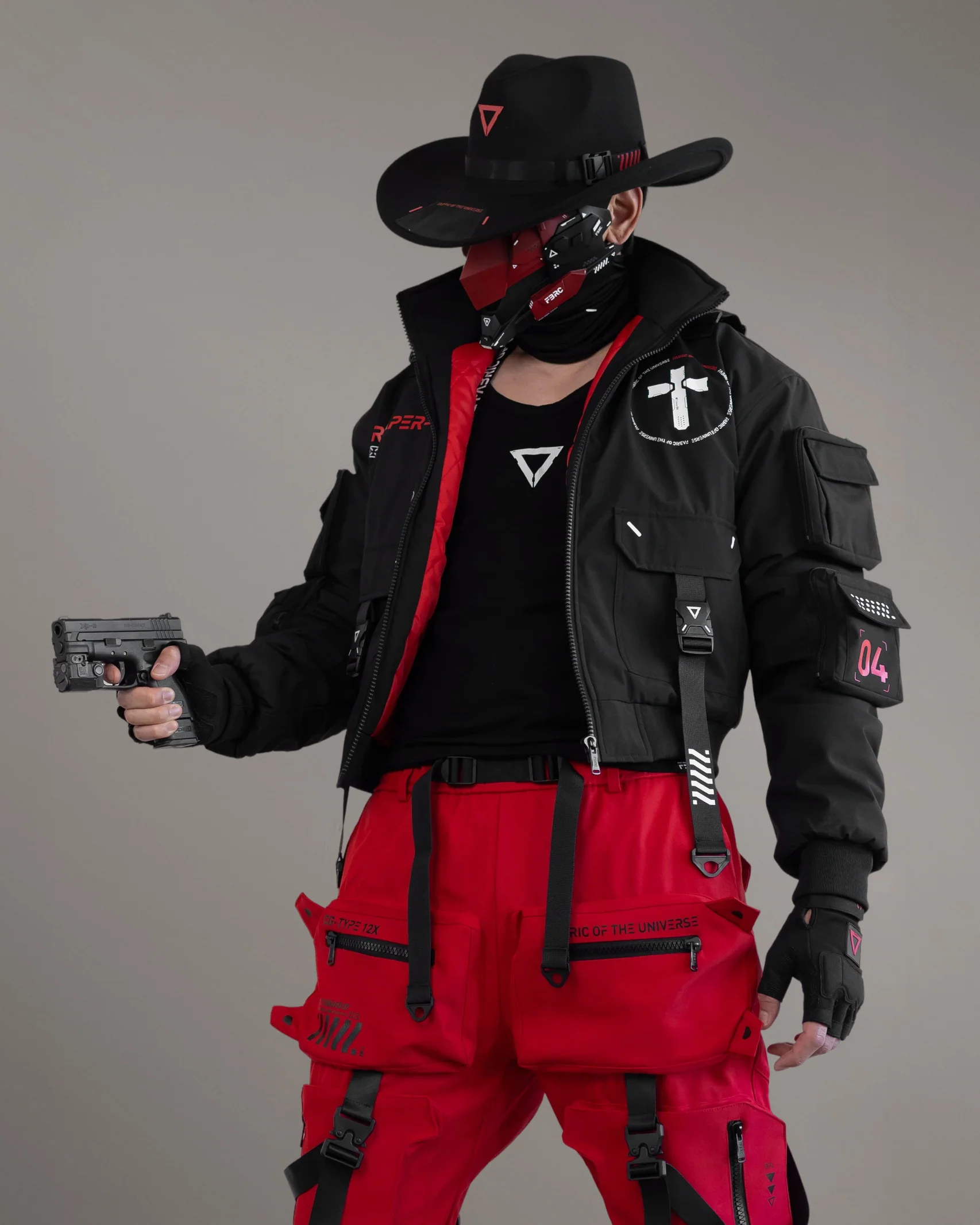 CH-1 Black Red Cowboy Hat - Image 8
