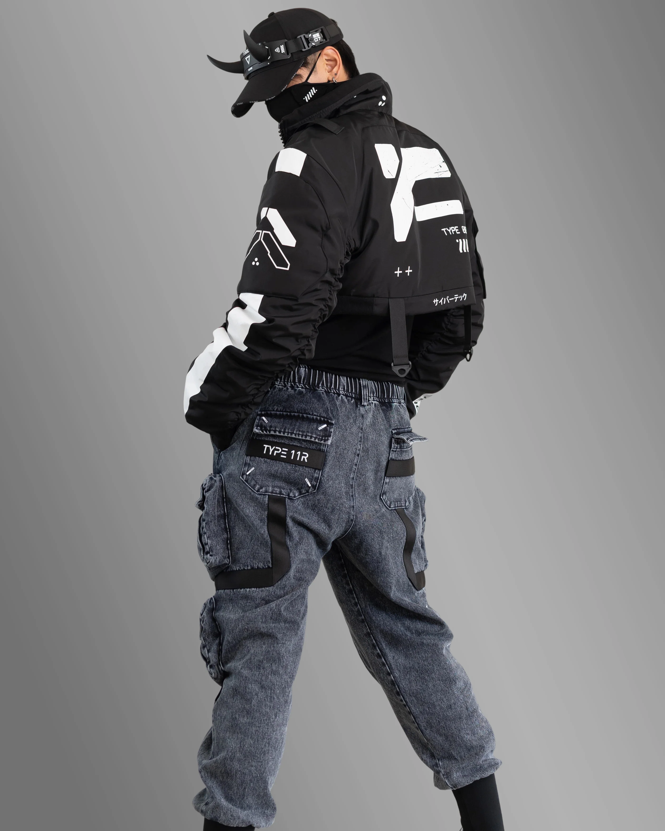 CRB-005 Black Crop Bomber Jacket - Image 7
