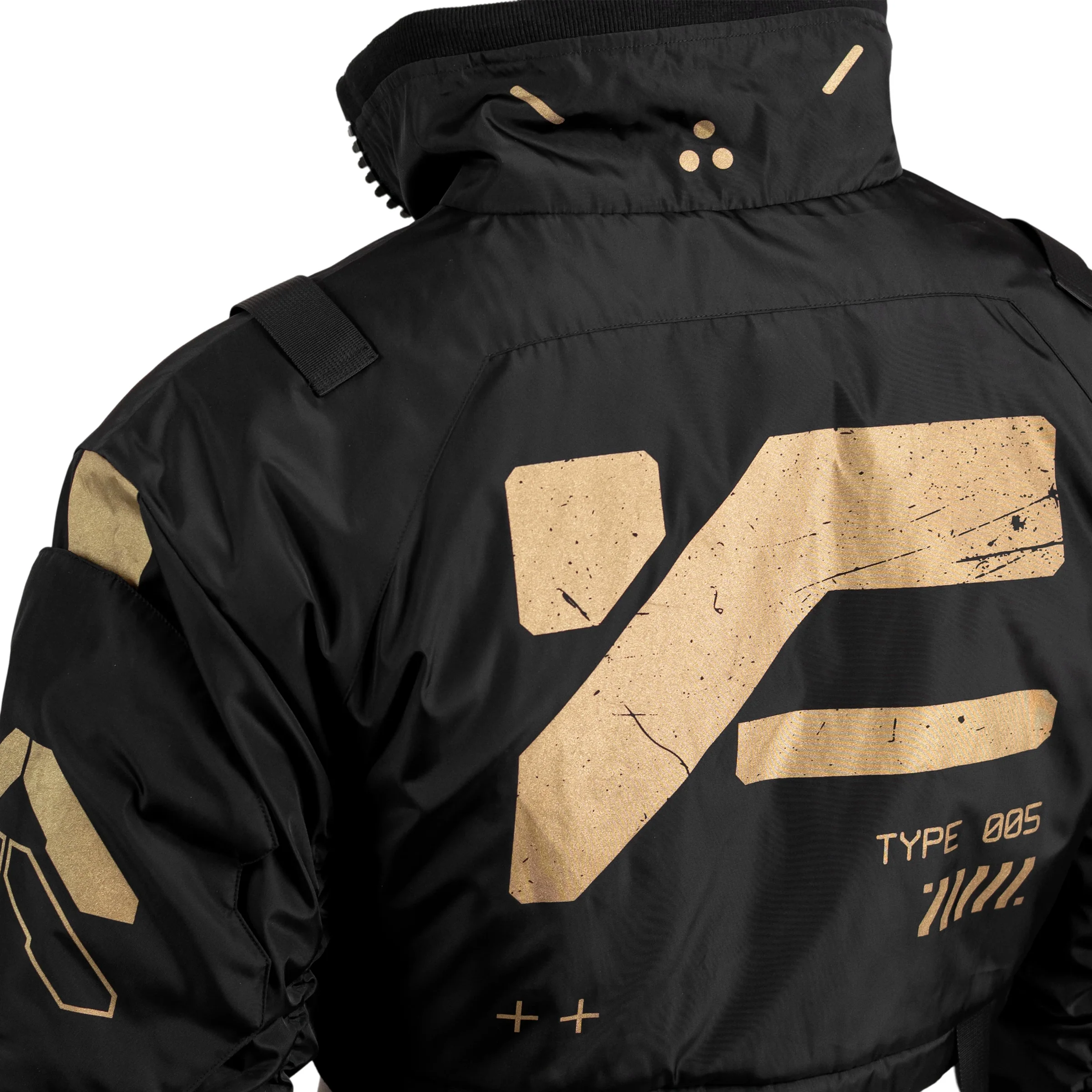 CRB-005 Black Gold Crop Bomber Jacket - Image 3