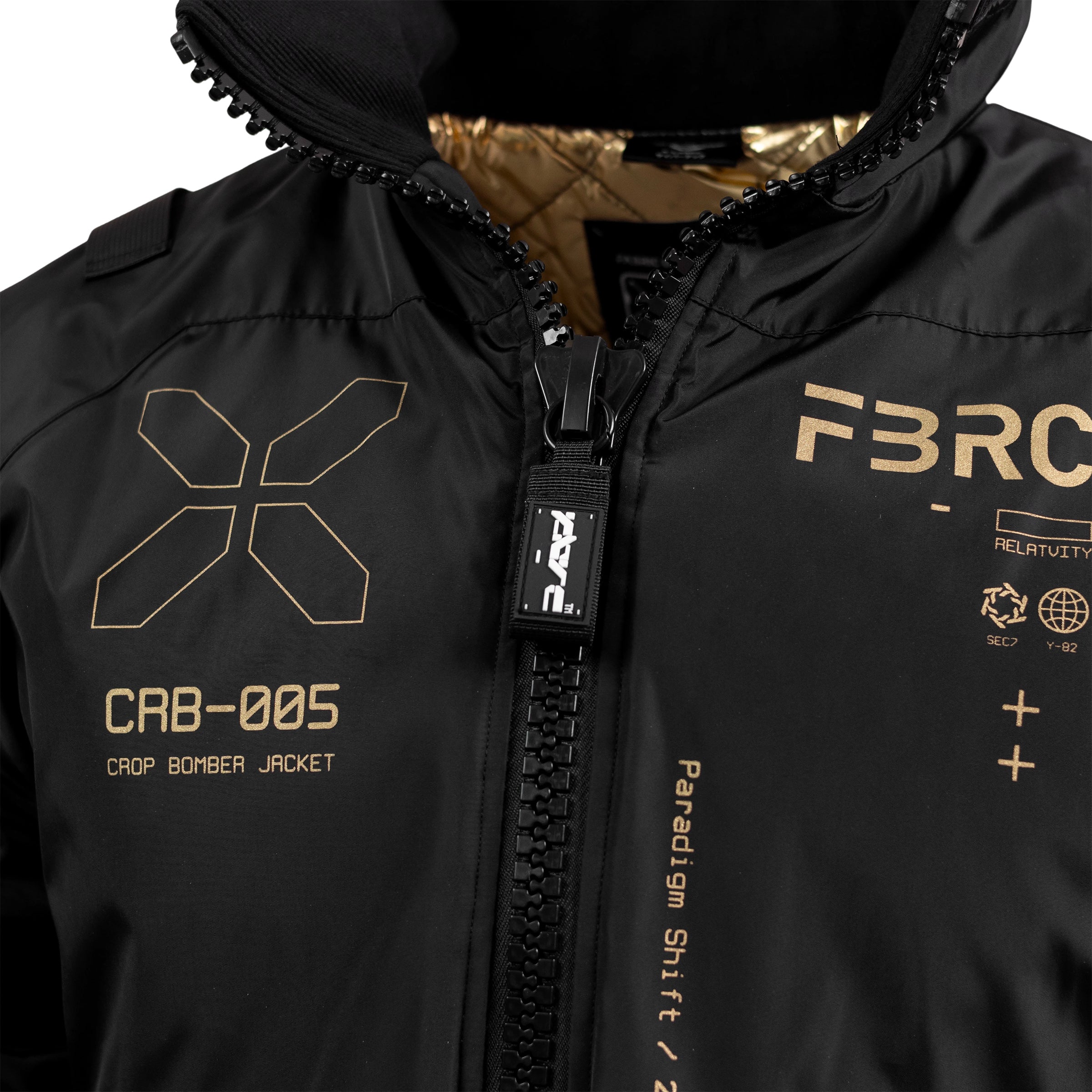 CRB-005 Black Gold Crop Bomber Jacket - Image 6