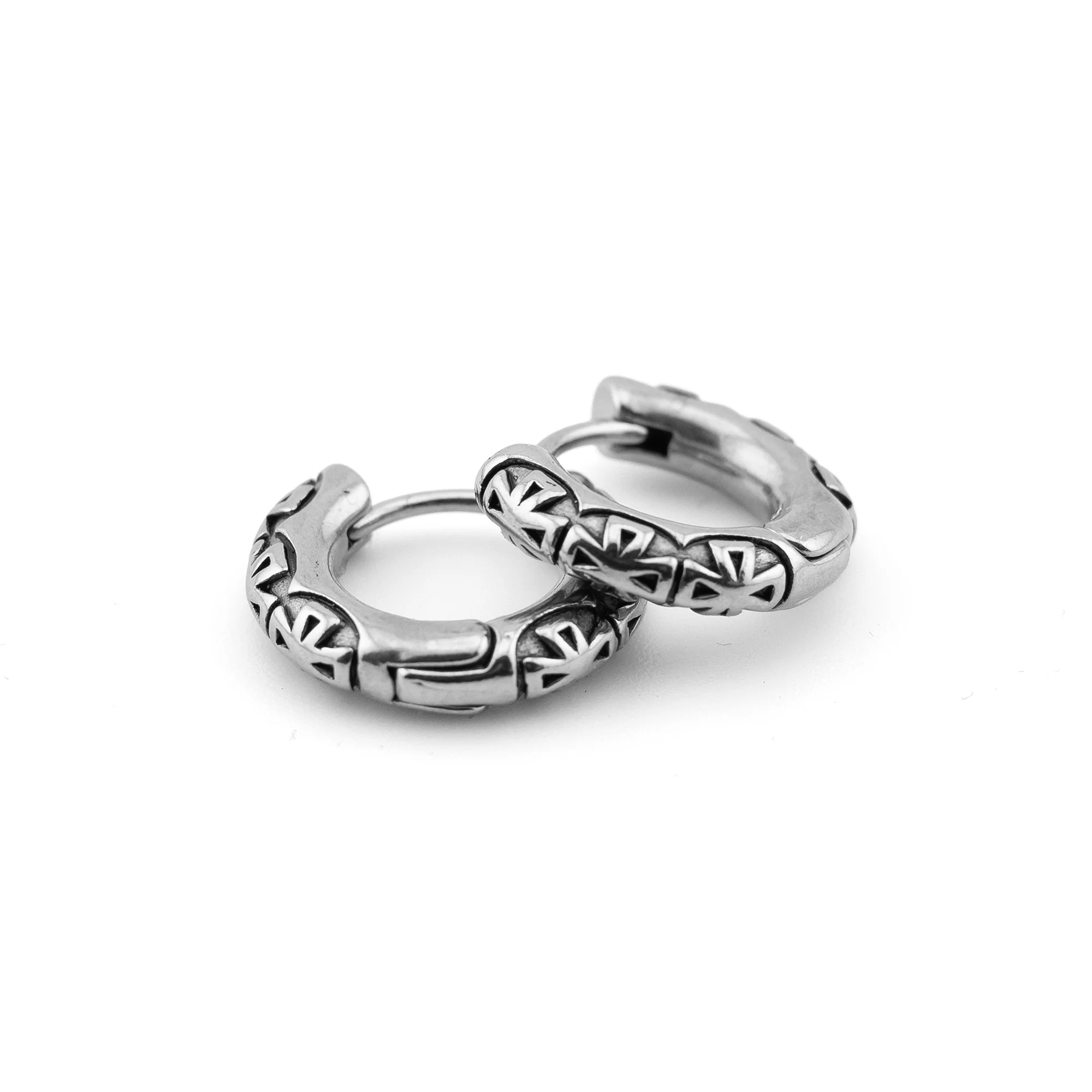 Cross Rows Silver Stainless Steel Earrings - Image 2