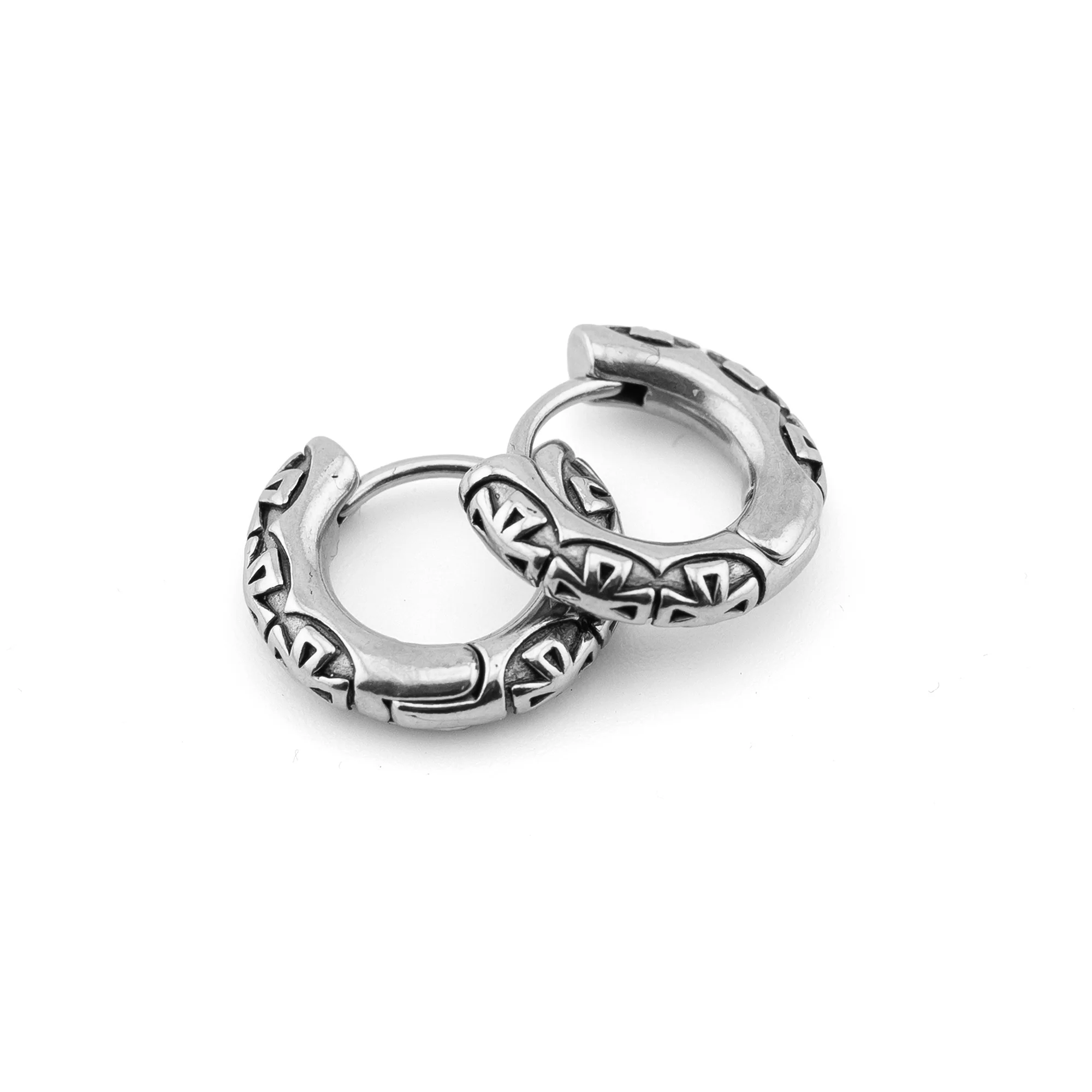Cross Rows Silver Stainless Steel Earrings - Image 3