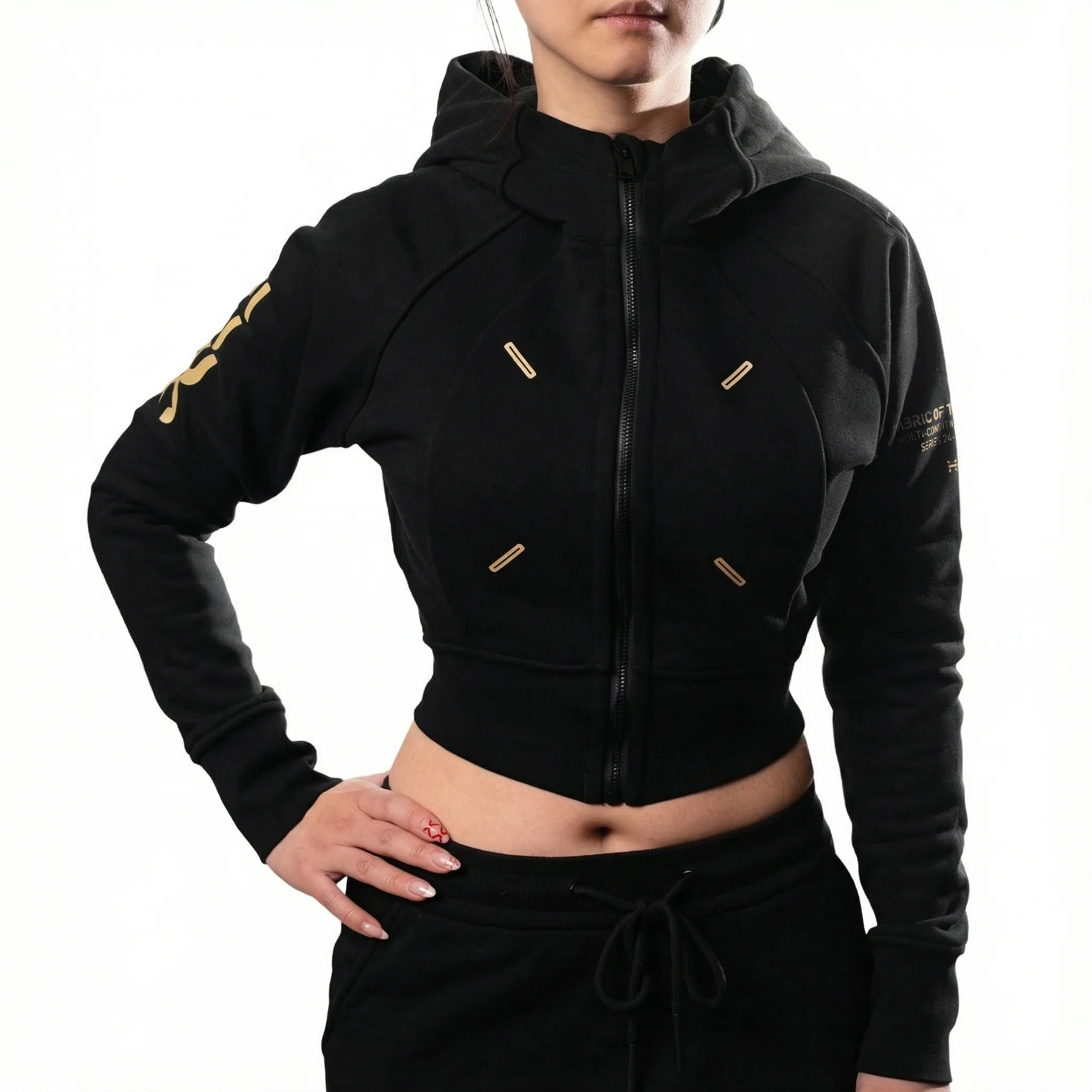 CRZ-Type 03A Black Gold Crop Zip Hoodie - Image 3
