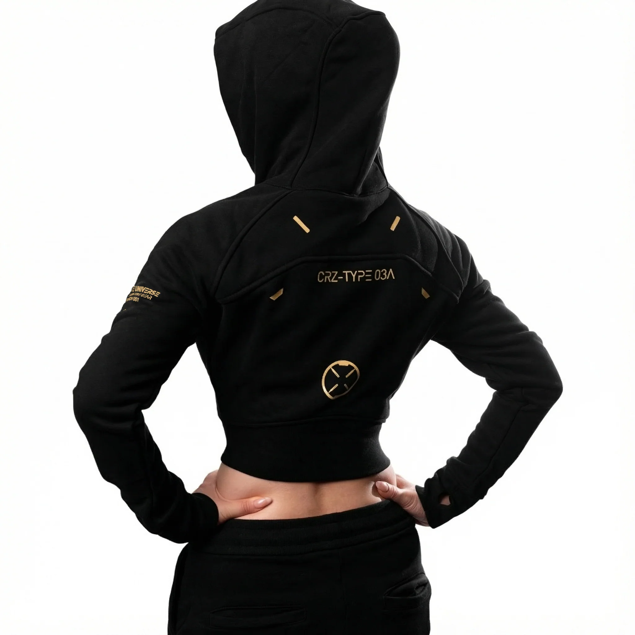 CRZ-Type 03A Black Gold Crop Zip Hoodie - Image 4
