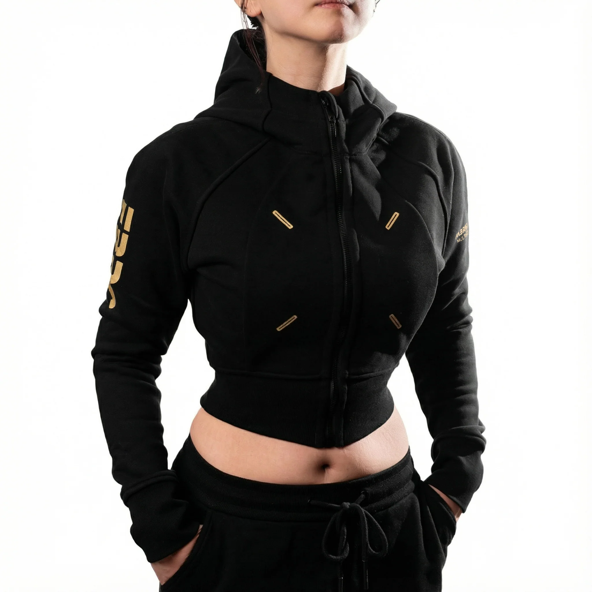 CRZ-Type 03A Black Gold Crop Zip Hoodie - Image 5