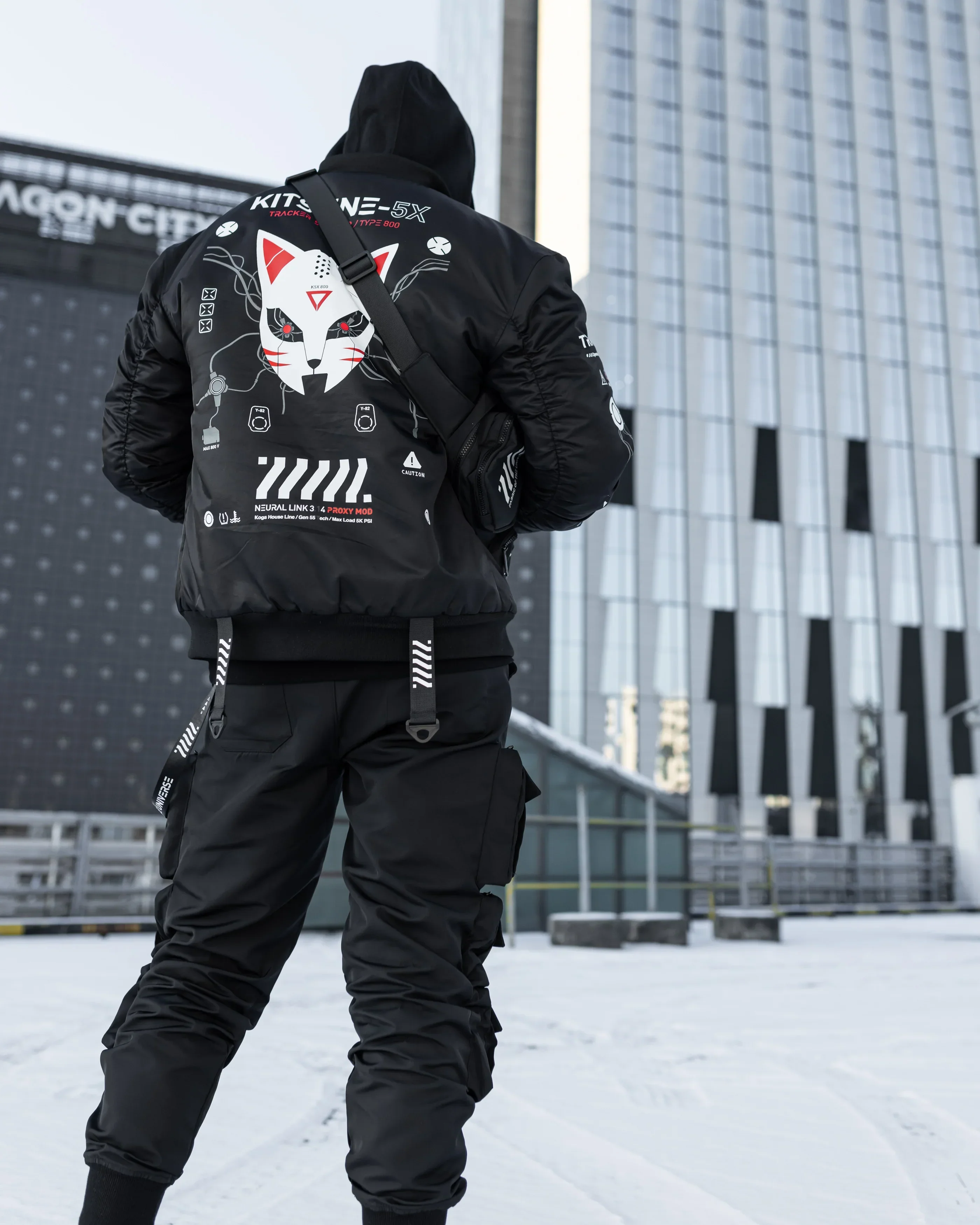 Kitsune-5X Black Bomber Jacket - Image 3