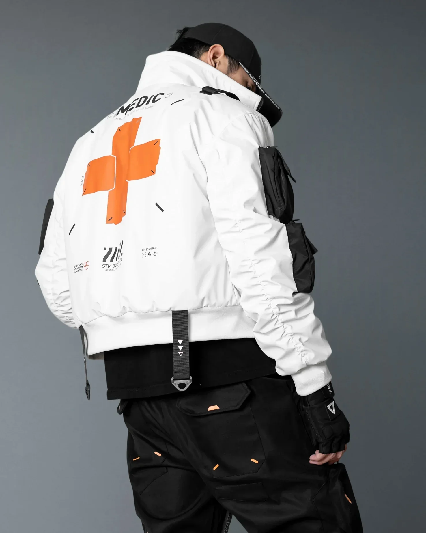 Medic White Short Bomber Jacket - Image 5