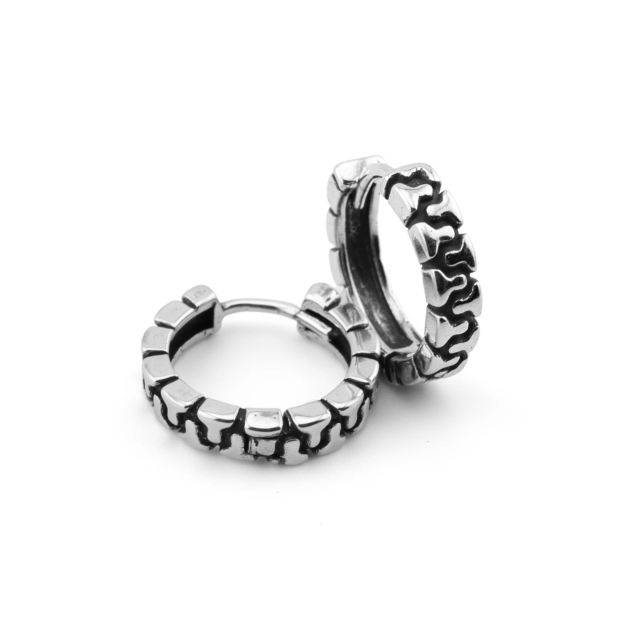 Tire Tread Silver Stainless Steel Earrings