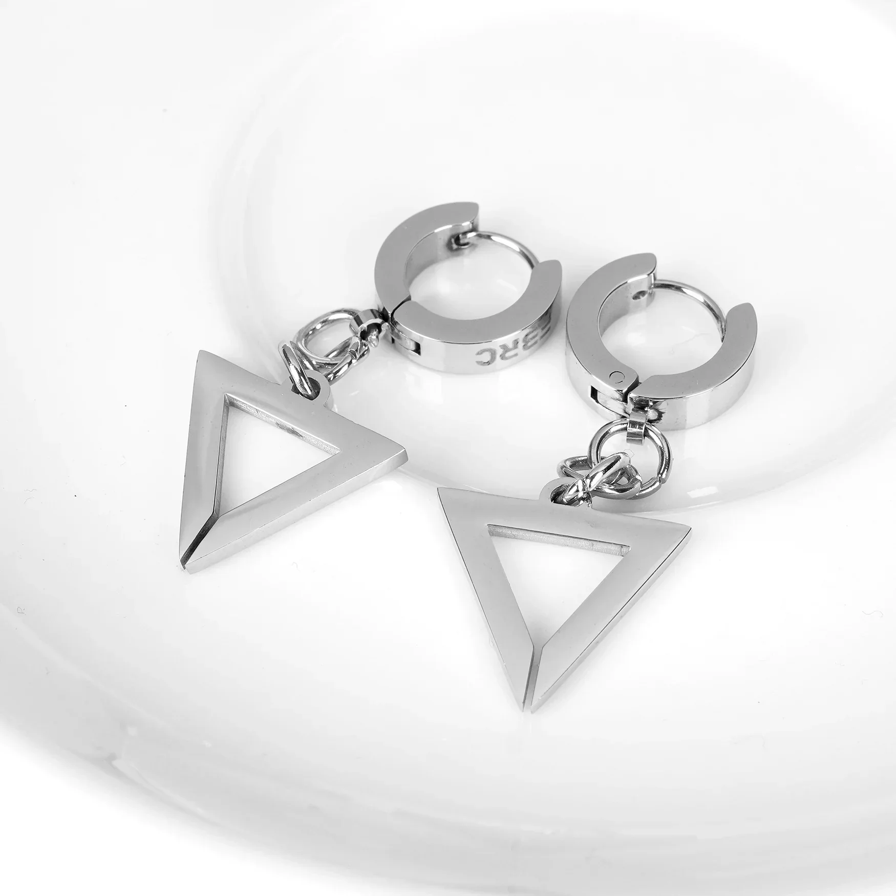 TR-08 Steel Triangle Earrings - Image 3