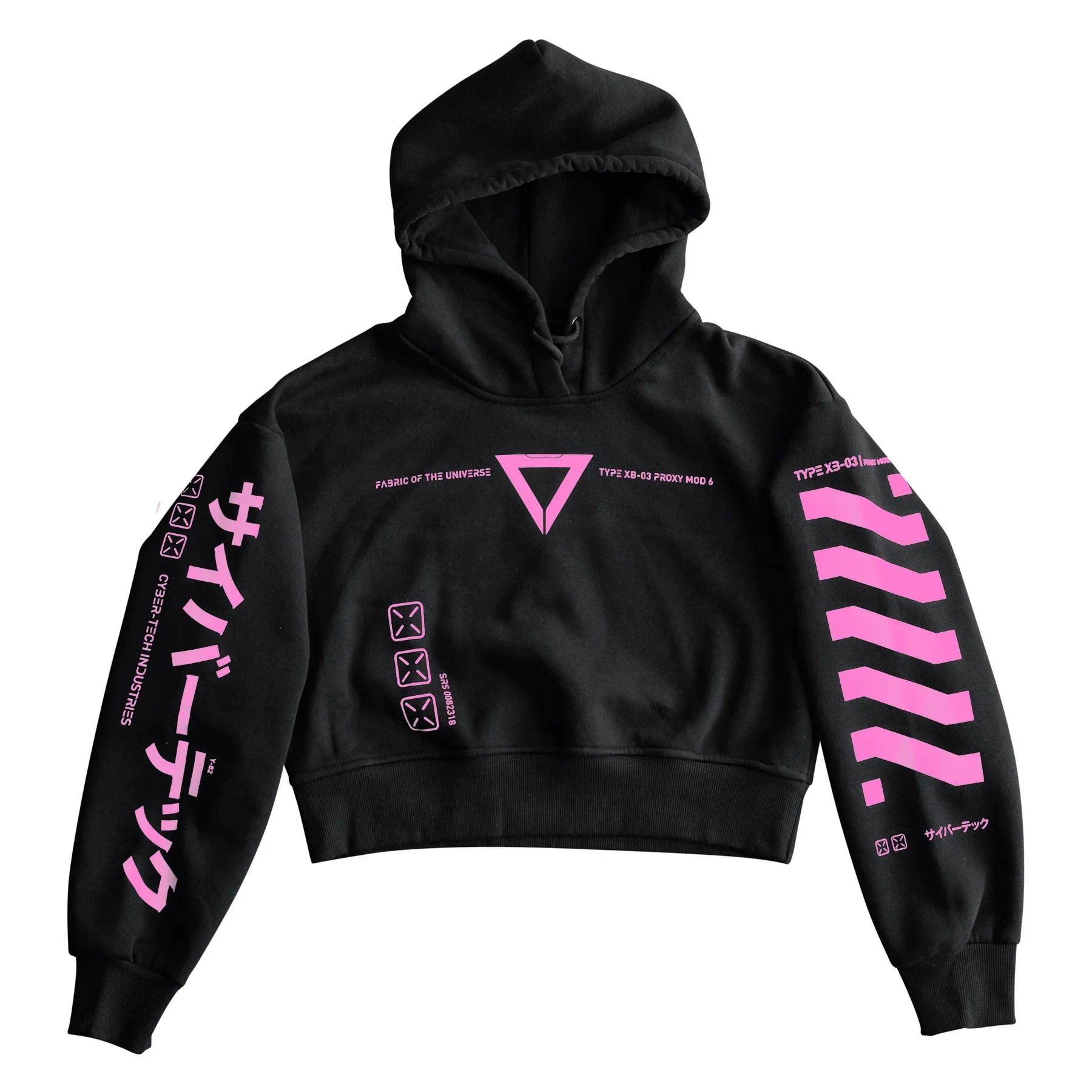 XB-03 Black Pink Crop Hoodie - Image 2