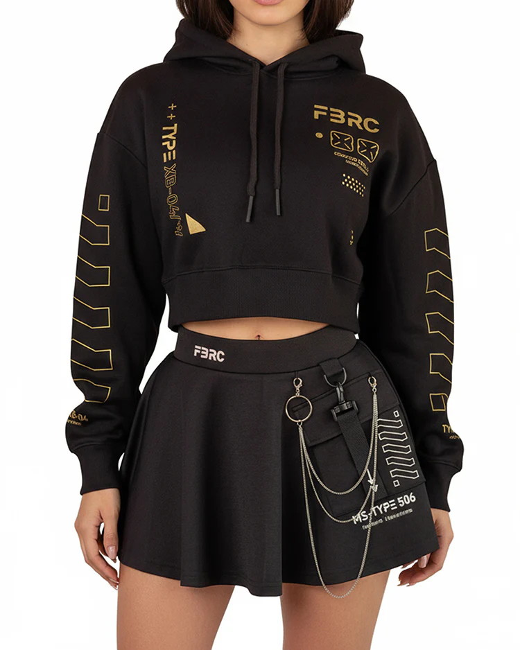 XB-04 Black Gold Crop Hoodie - Image 3