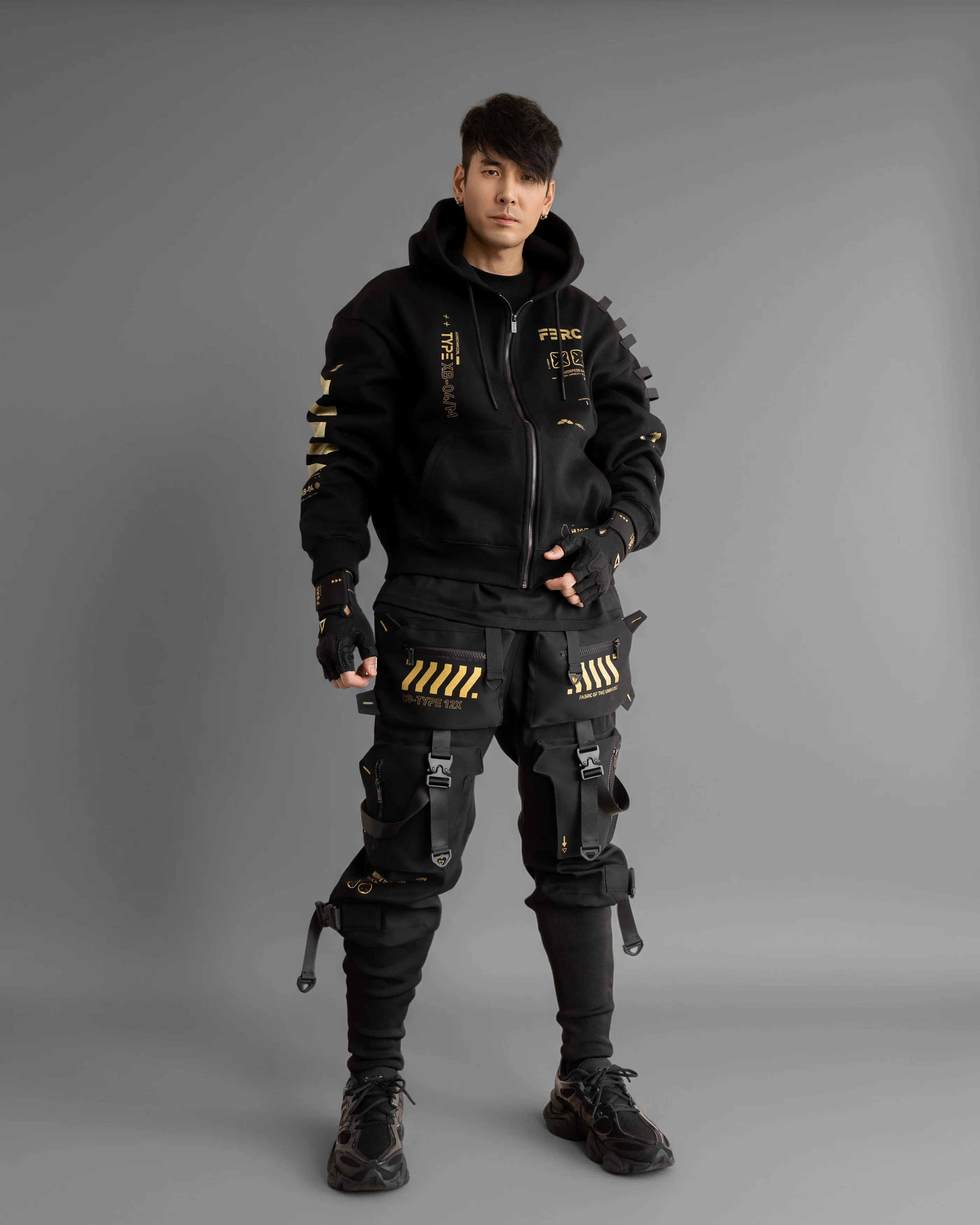 XB-04 Black Gold Oversized Zip Hoodie - Image 3