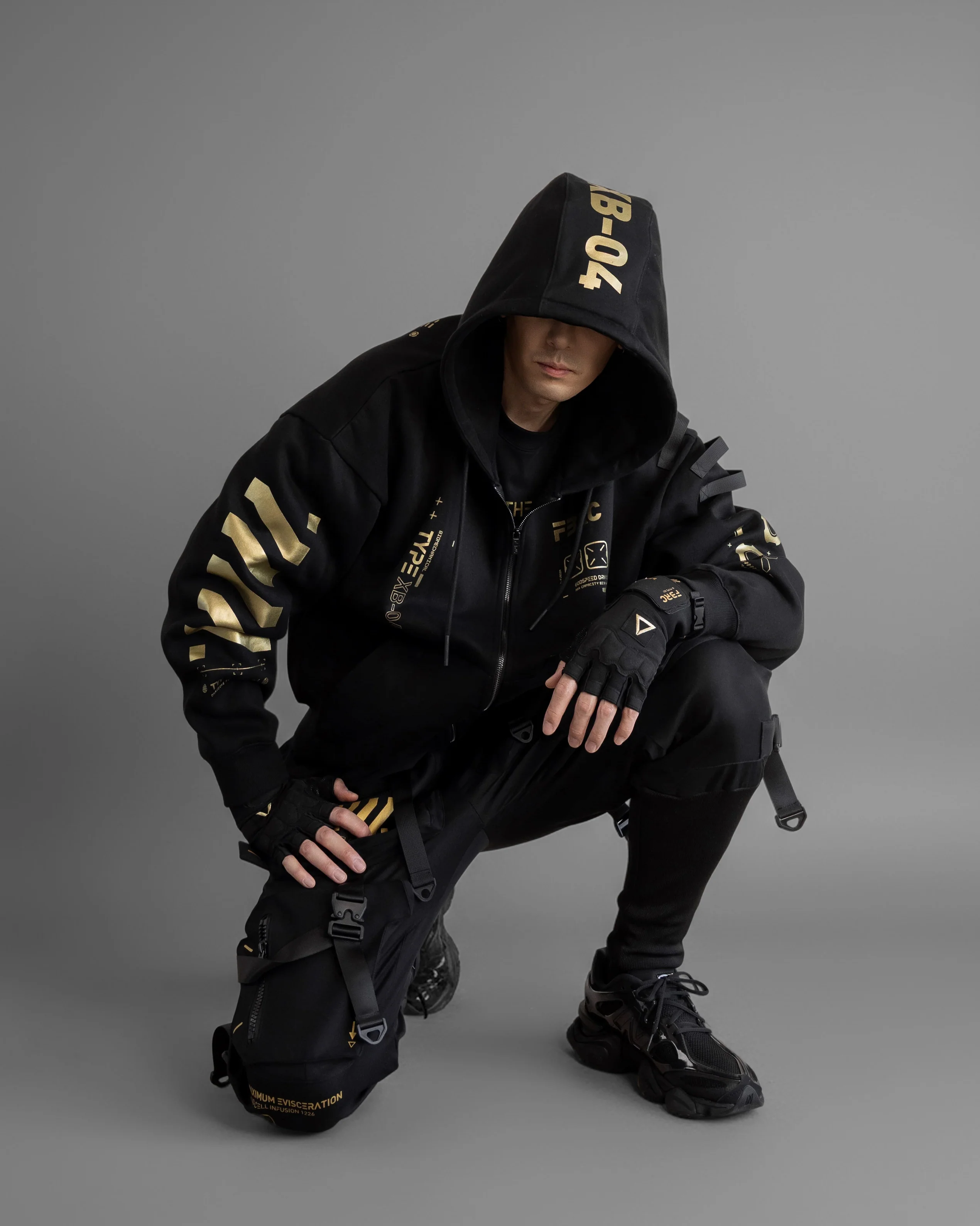 XB-04 Black Gold Oversized Zip Hoodie - Image 5