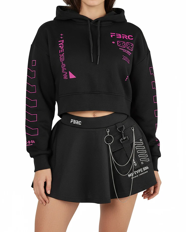 XB-04 Black Pink Crop Hoodie - Image 3